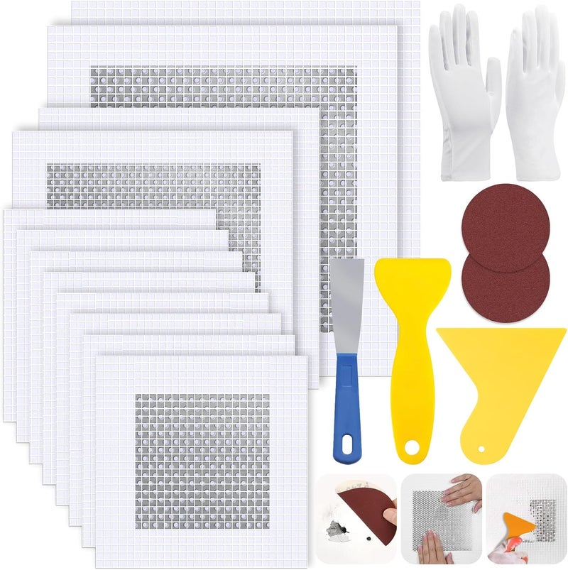 LifeisLuck 12 PCS 4/6/8 Inch Wall Repair Patch Kit, Aluminum Mesh Dry Wall Hole Repair Patch with Scraper Sandpapers Gloves Heavy Duty Wall Repair for Large Holes Quick Fixes - Image 1